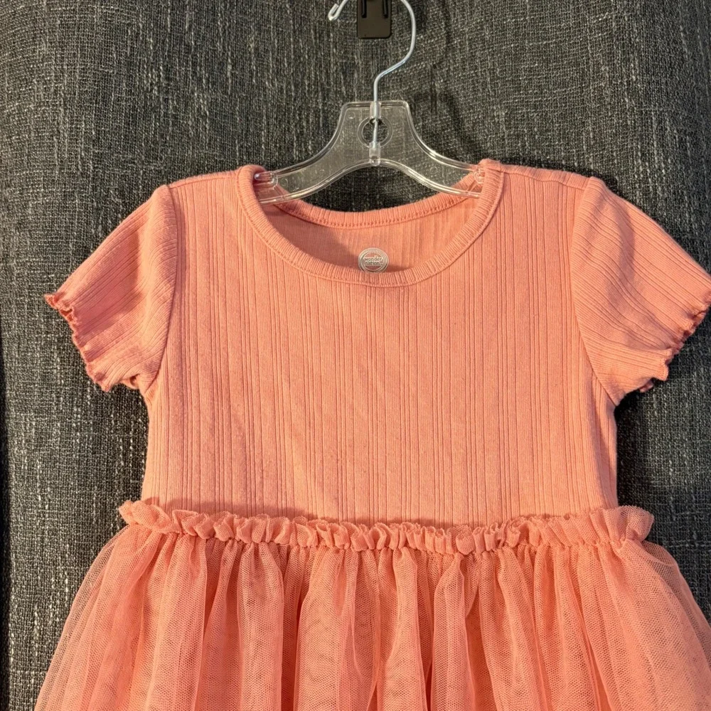 Wonder Nation Girls Dusty Pink Peach Ribbed Tulle Skirt‎ Dress (Girls 3T)